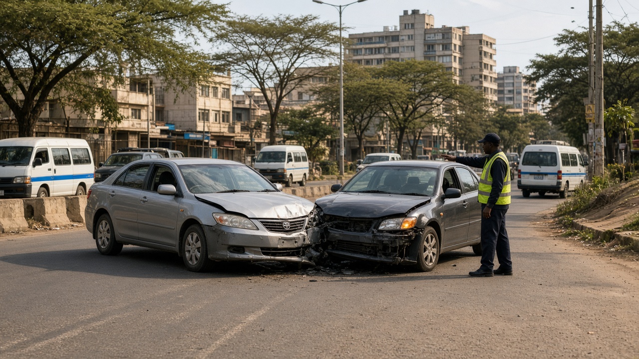 Cars after a road accident